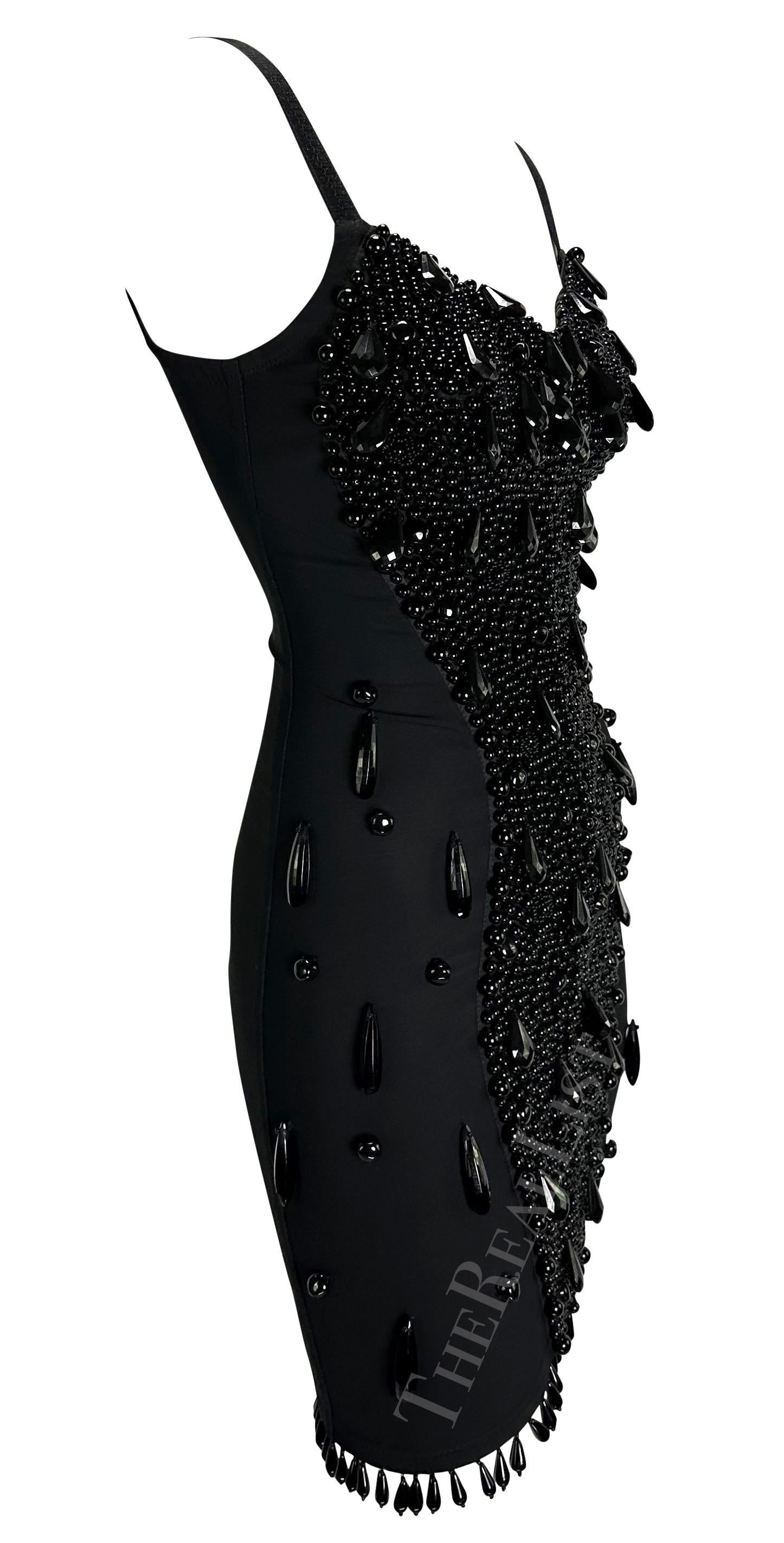 F/W 1989 Dolce & Gabbana Runway Black Beaded Bustier Bodycon Mini Dress 6