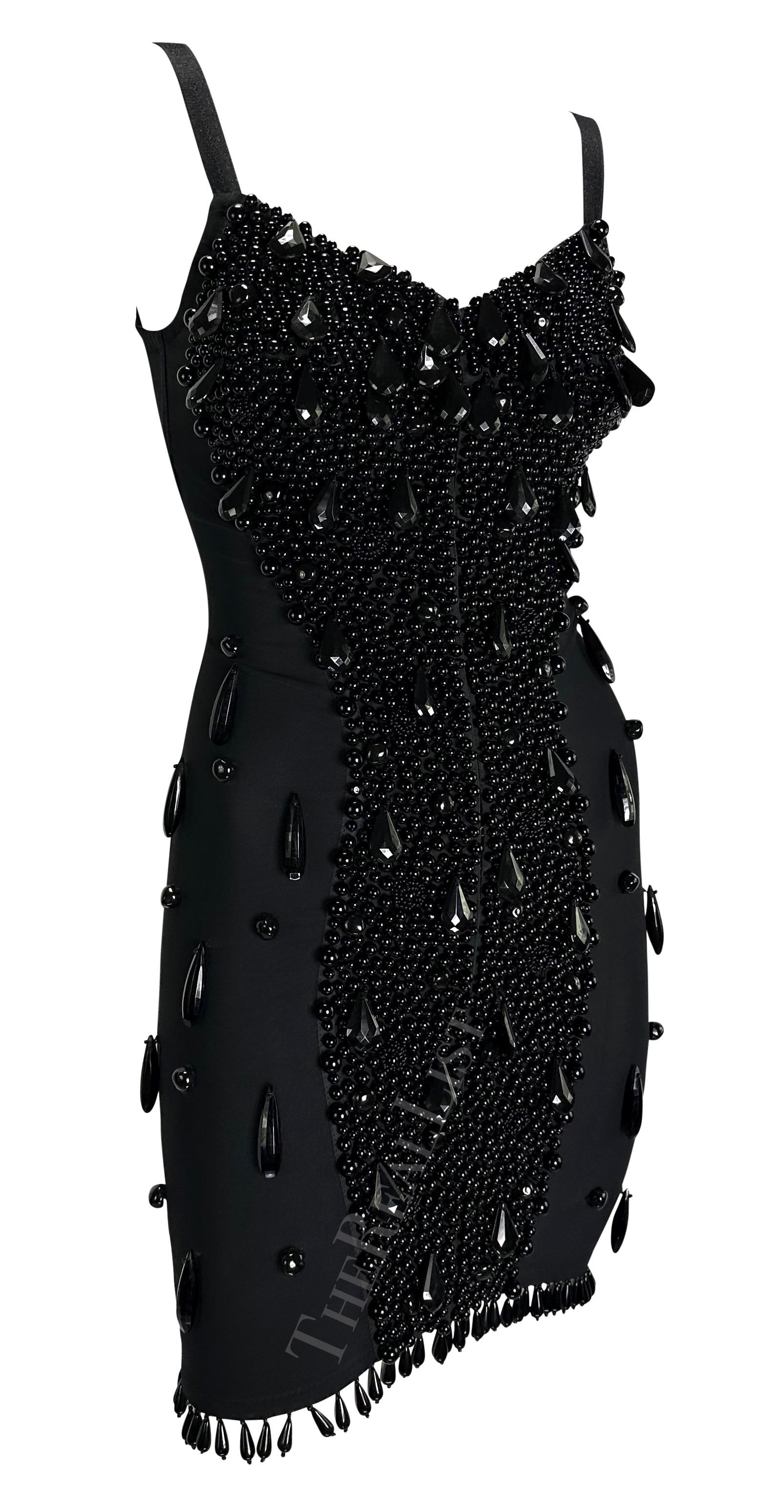 F/W 1989 Dolce & Gabbana Runway Black Beaded Bustier Bodycon Mini Dress 7
