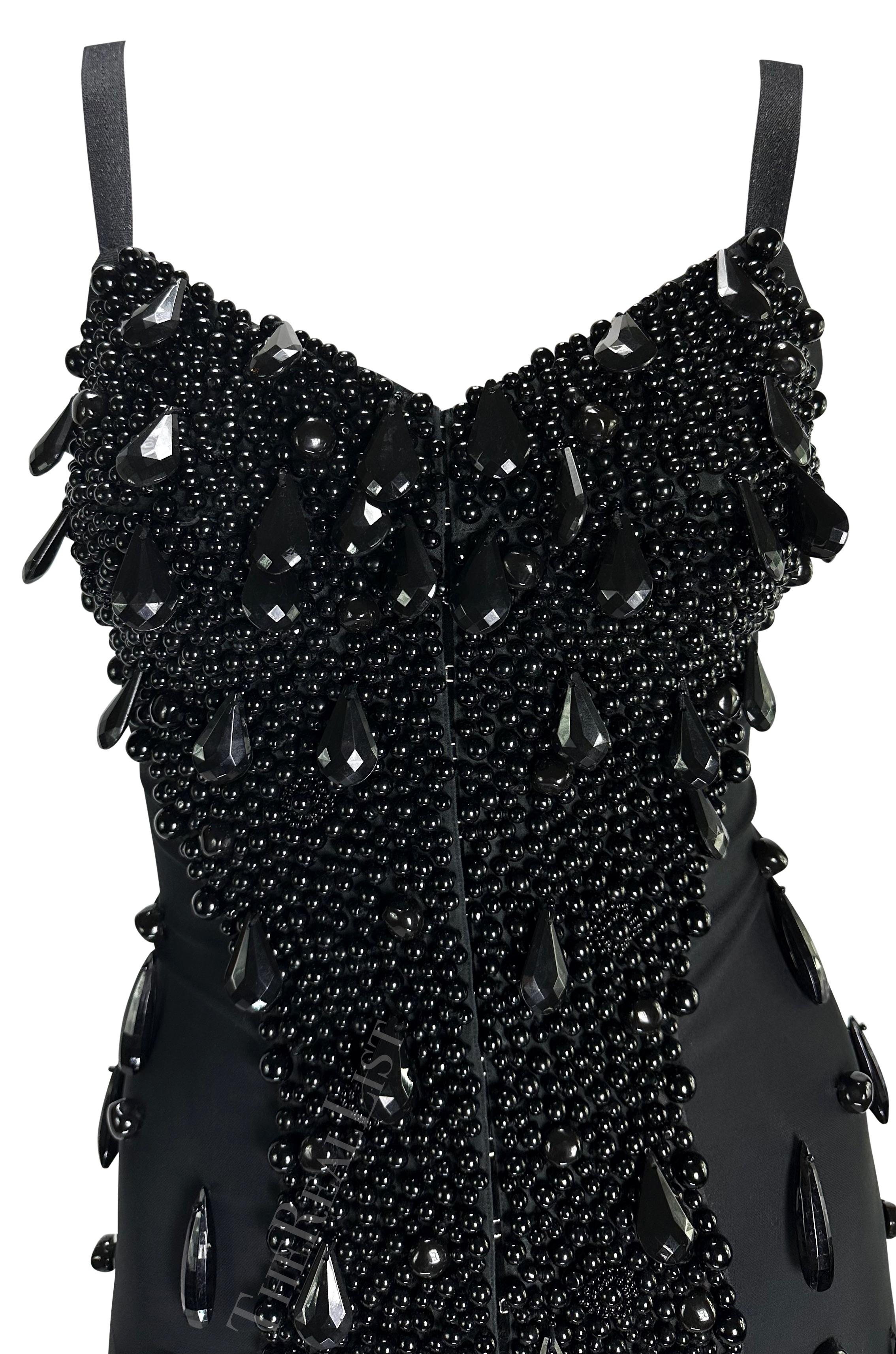 F/W 1989 Dolce & Gabbana Runway Black Beaded Bustier Bodycon Mini Dress In Excellent Condition In West Hollywood, CA