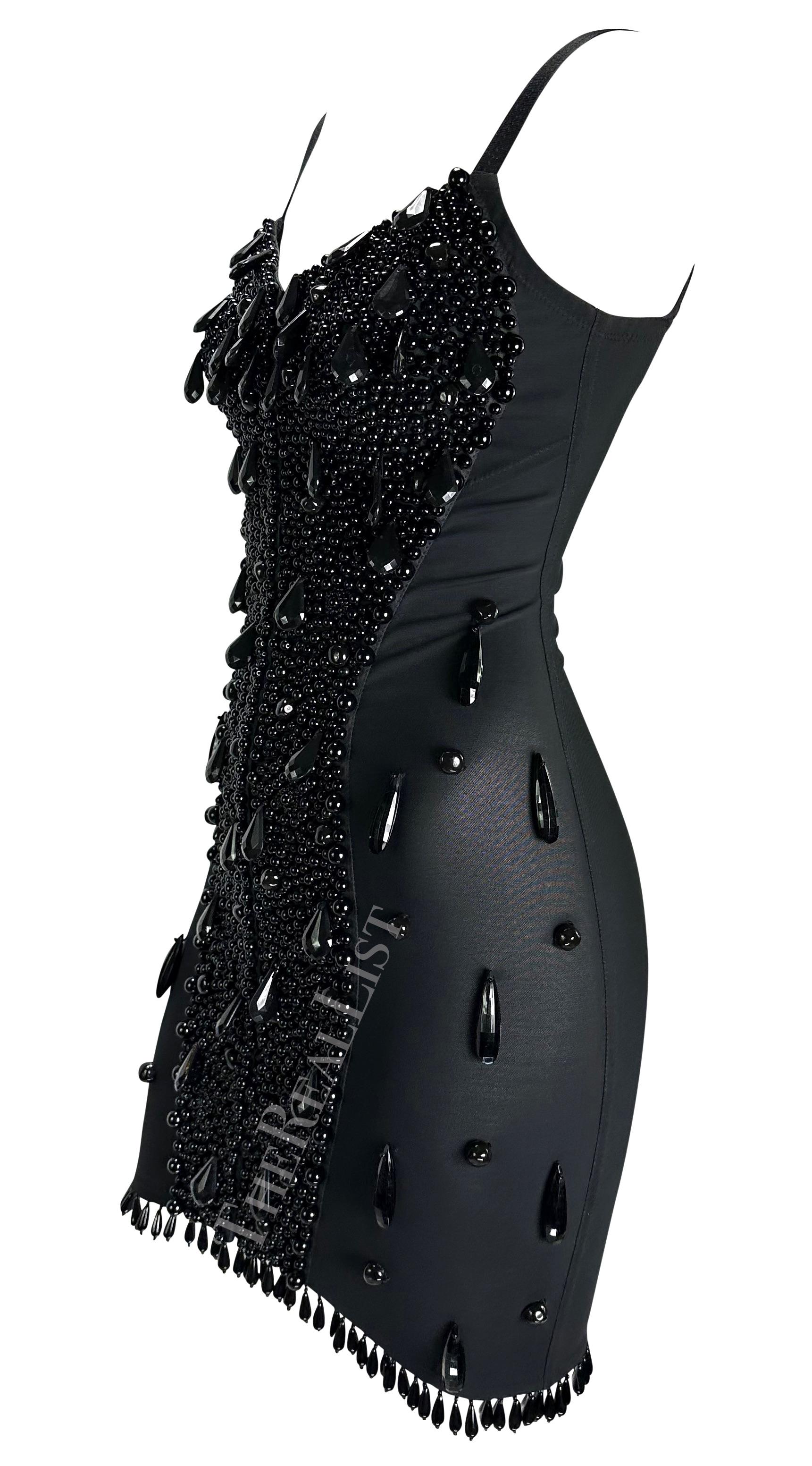 F/W 1989 Dolce & Gabbana Runway Black Beaded Bustier Bodycon Mini Dress 1