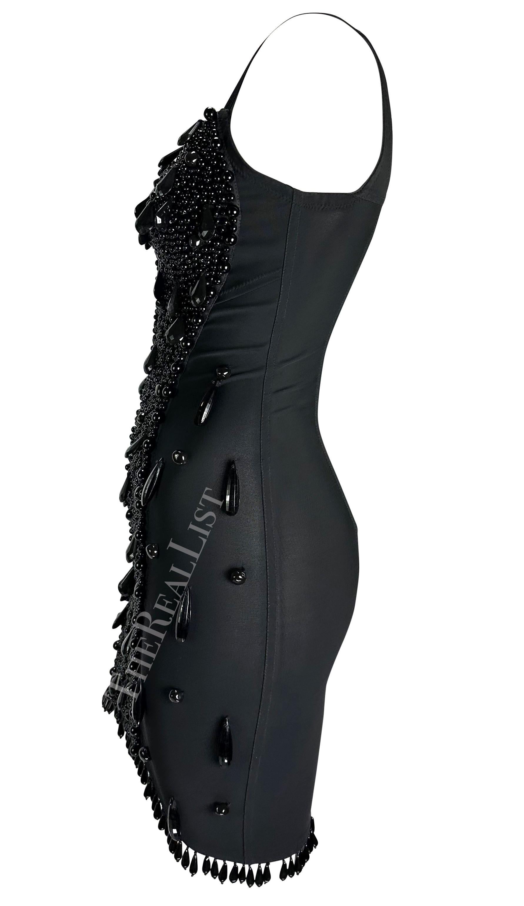 F/W 1989 Dolce & Gabbana Runway Black Beaded Bustier Bodycon Mini Dress 2