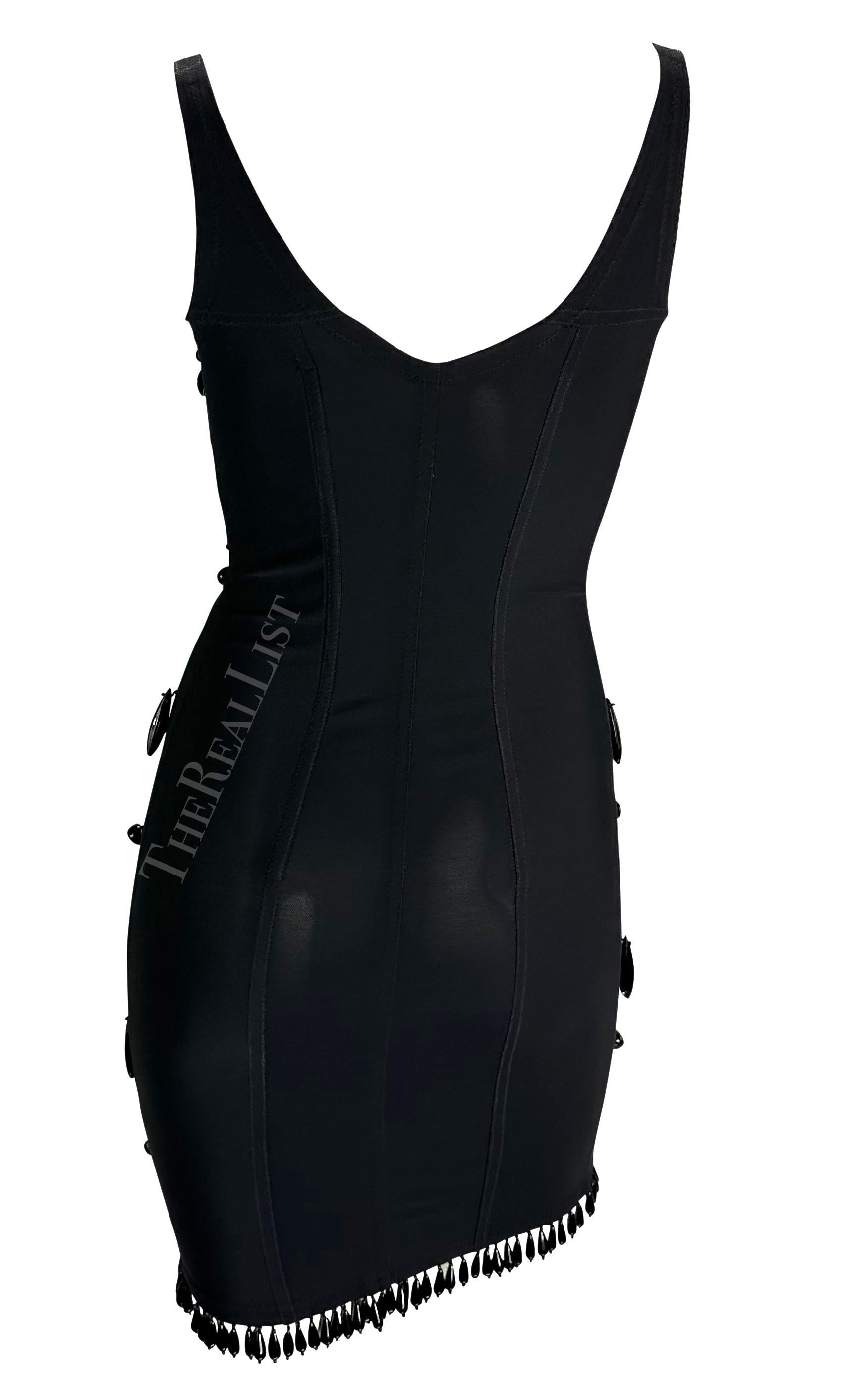 F/W 1989 Dolce & Gabbana Runway Black Beaded Bustier Bodycon Mini Dress 4