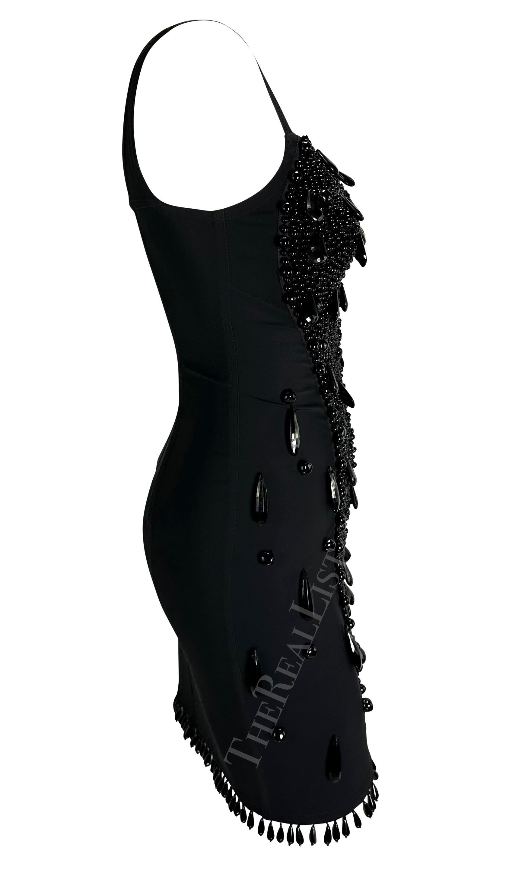 F/W 1989 Dolce & Gabbana Runway Black Beaded Bustier Bodycon Mini Dress 5