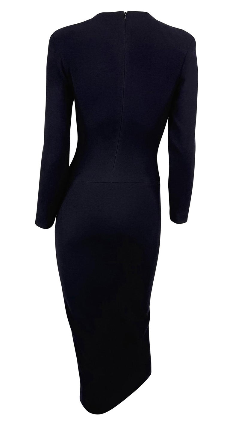 donna karan navy blue dress DONNA KARAN navy cold shoulder lunge neck draped grecian gown dress L For Sale at 1stDibs