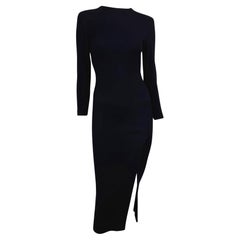Donna Karan, robe midi de défilé à manches longues fendues en laine extensible bleu marine, A/H 1989