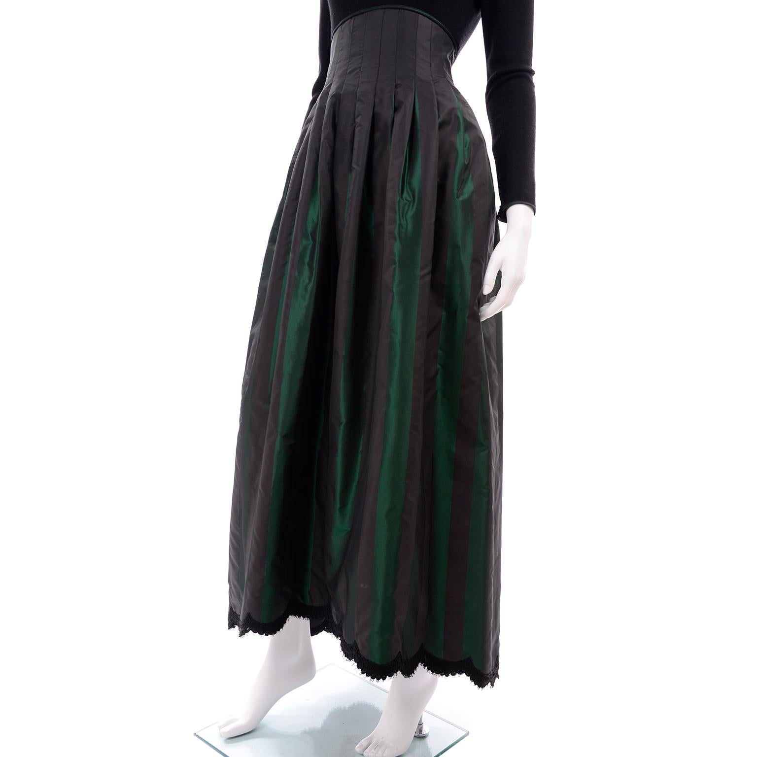 F/W 1989 Geoffrey Beene Black & Iridescent Green Stripe Evening Dress For Sale 4