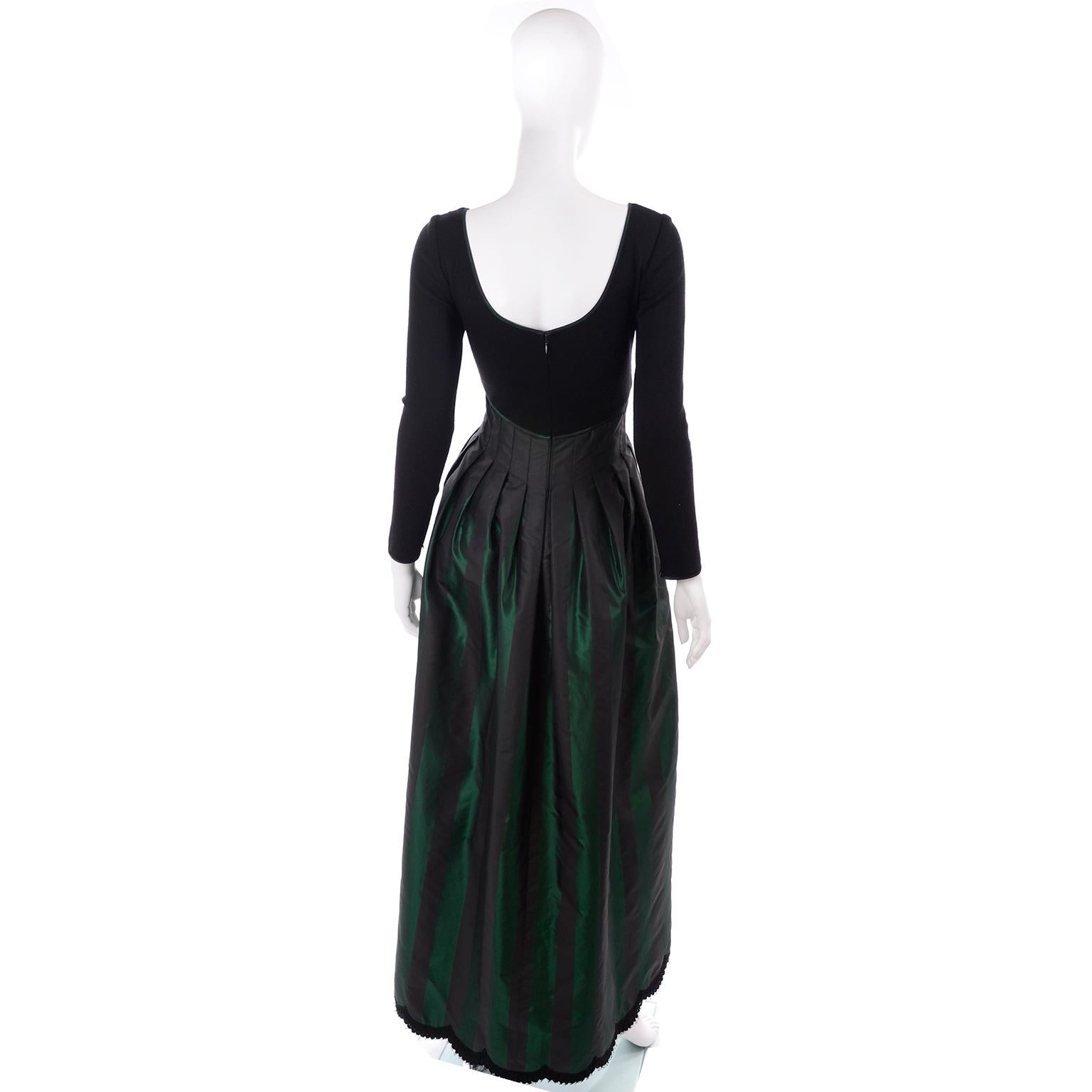 Women's F/W 1989 Geoffrey Beene Black & Iridescent Green Stripe Evening Dress For Sale