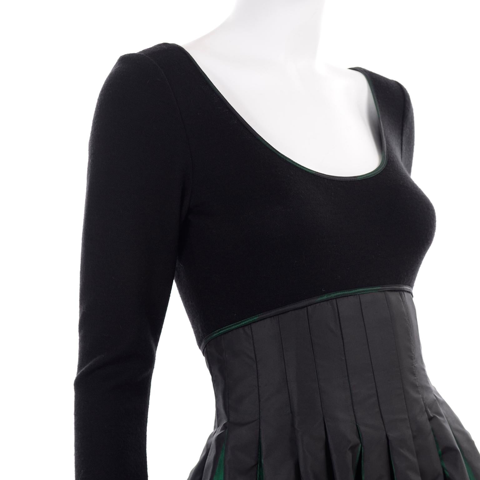 F/W 1989 Geoffrey Beene Black & Iridescent Green Stripe Evening Dress For Sale 2