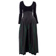 F/W 1989 Geoffrey Beene Black & Iridescent Green Stripe Evening Dress
