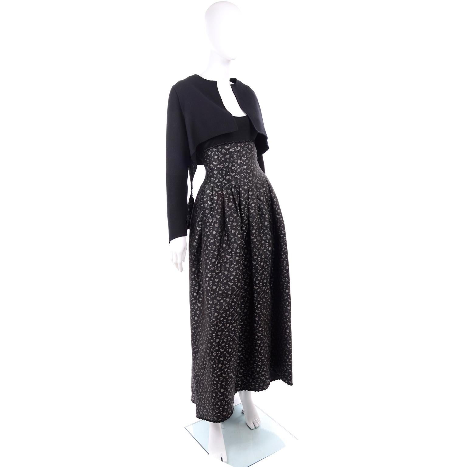 F/W 1989 Geoffrey Beene Silver Grey Black Floral Evening Dress & Bolero Jacket  For Sale 2