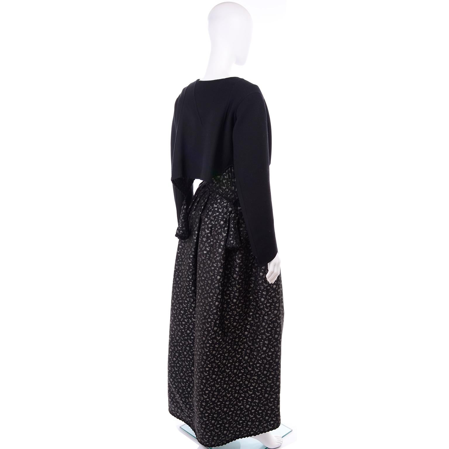 F/W 1989 Geoffrey Beene Silver Grey Black Floral Evening Dress & Bolero Jacket  For Sale 1