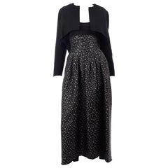F/W 1989 Geoffrey Beene Silver Grey Black Floral Evening Dress & Bolero Jacket