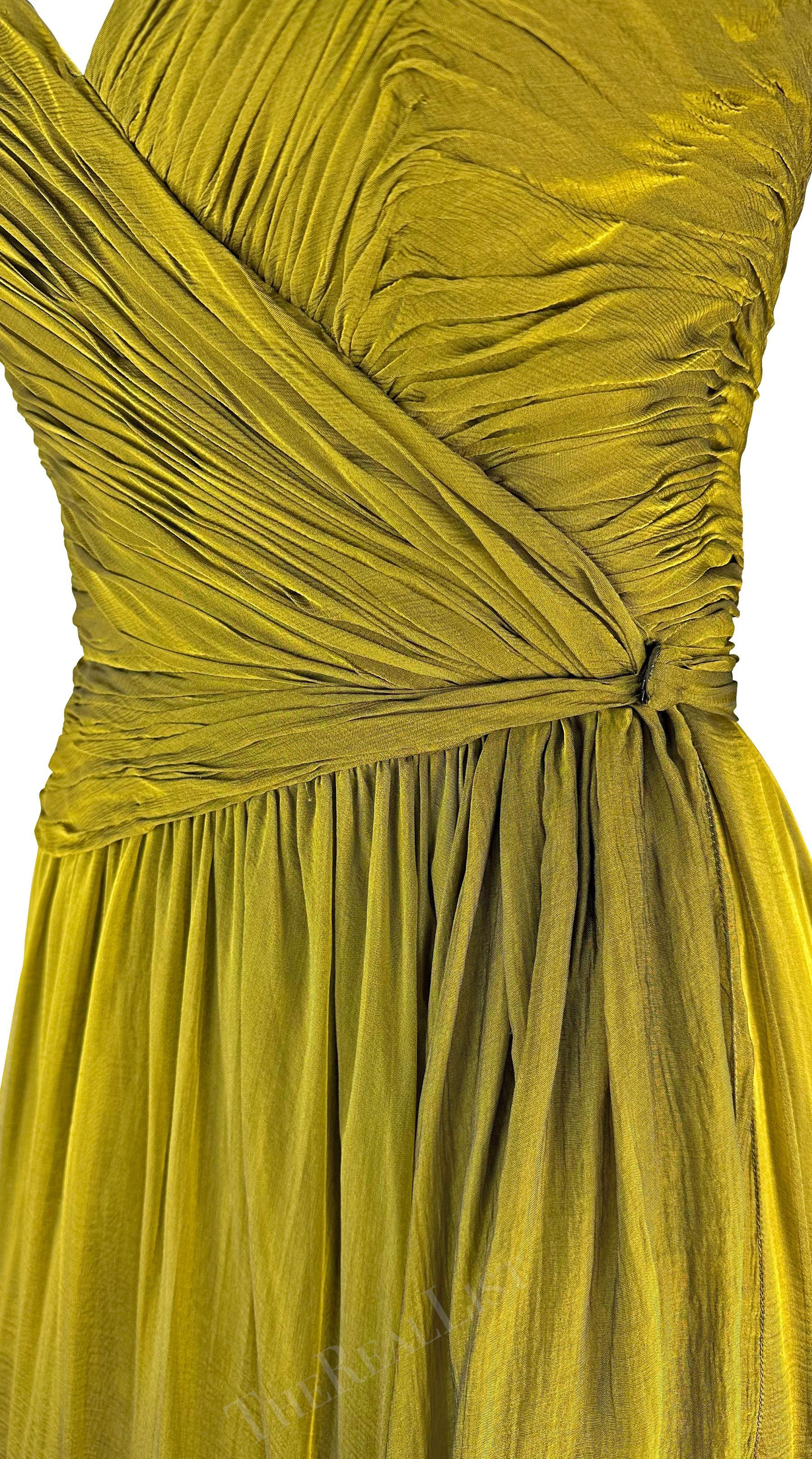 A/I 1989 Oscar De La Renta: abito senza spalline in chiffon color chartreuse in vendita 4