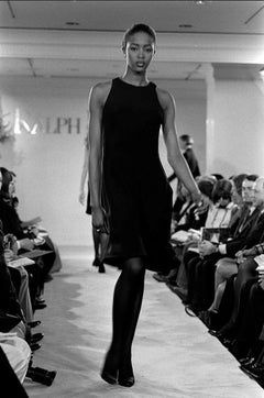 F/W 1989 Ralph Lauren Naomi Campbell Runway Black Bias Cut Silk Sleeveless Dress