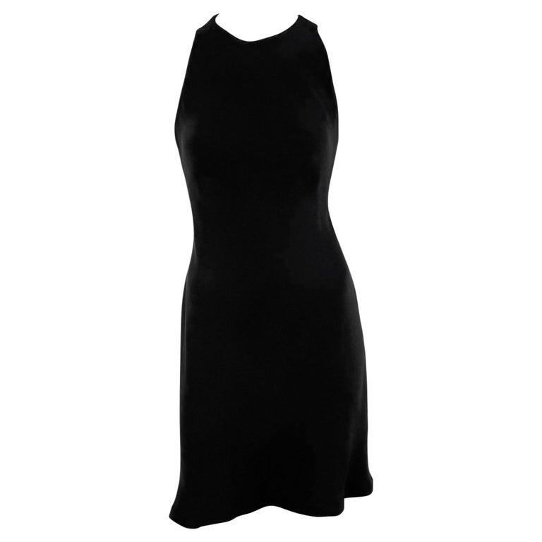 sachin and babi light blue dress F/W 1989 Ralph Lauren Naomi Campbell Runway Black Bias Cut Silk Sleeveless  Dress For Sale at 1stDibs