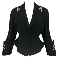 F/W 1989 Thierry Mugler Chaqueta futurista de bala metálica negra para la pasarela