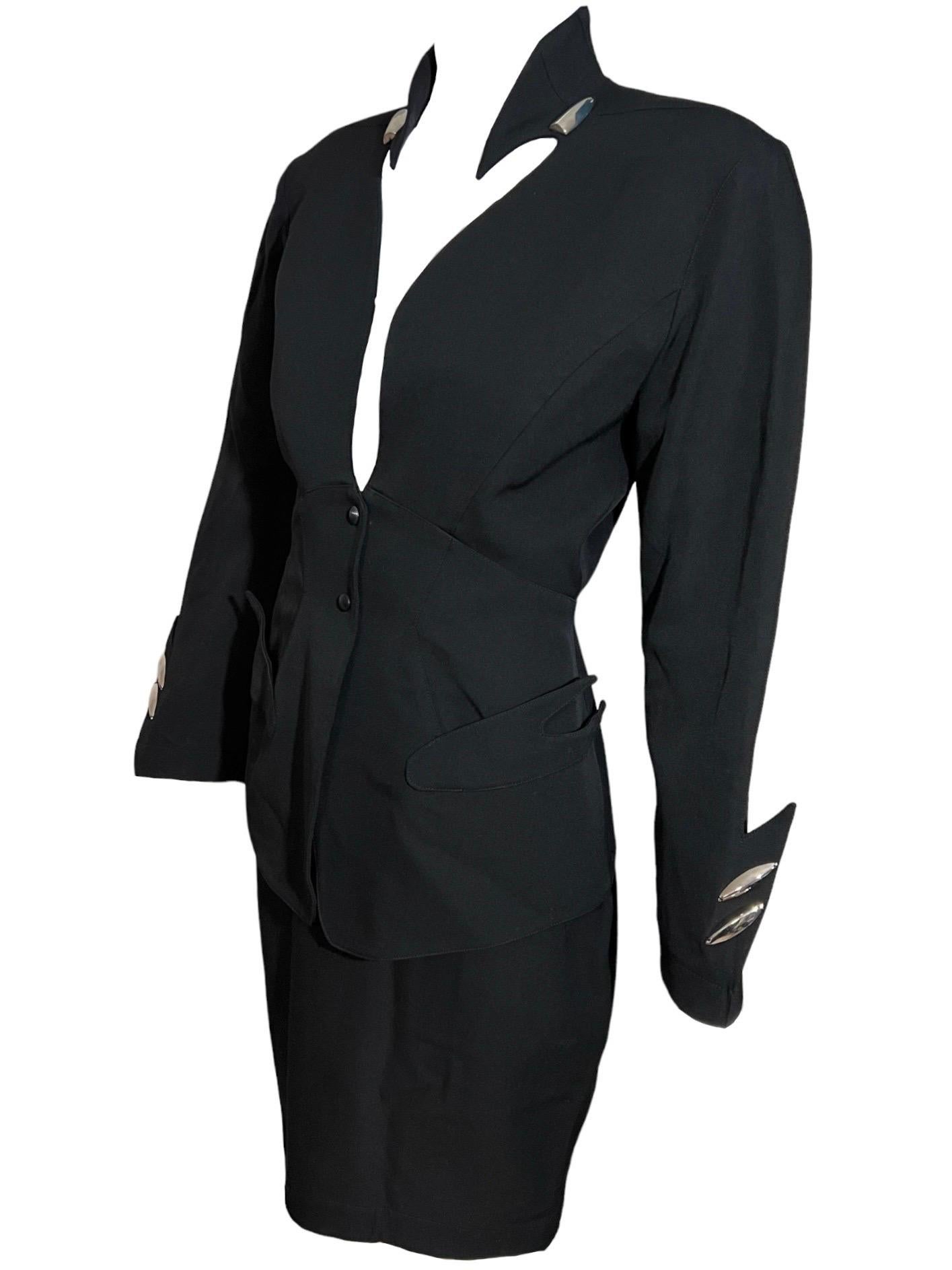 Women's F/W 1989 Thierry Mugler Black Futuristic Bullet Skirt Suit