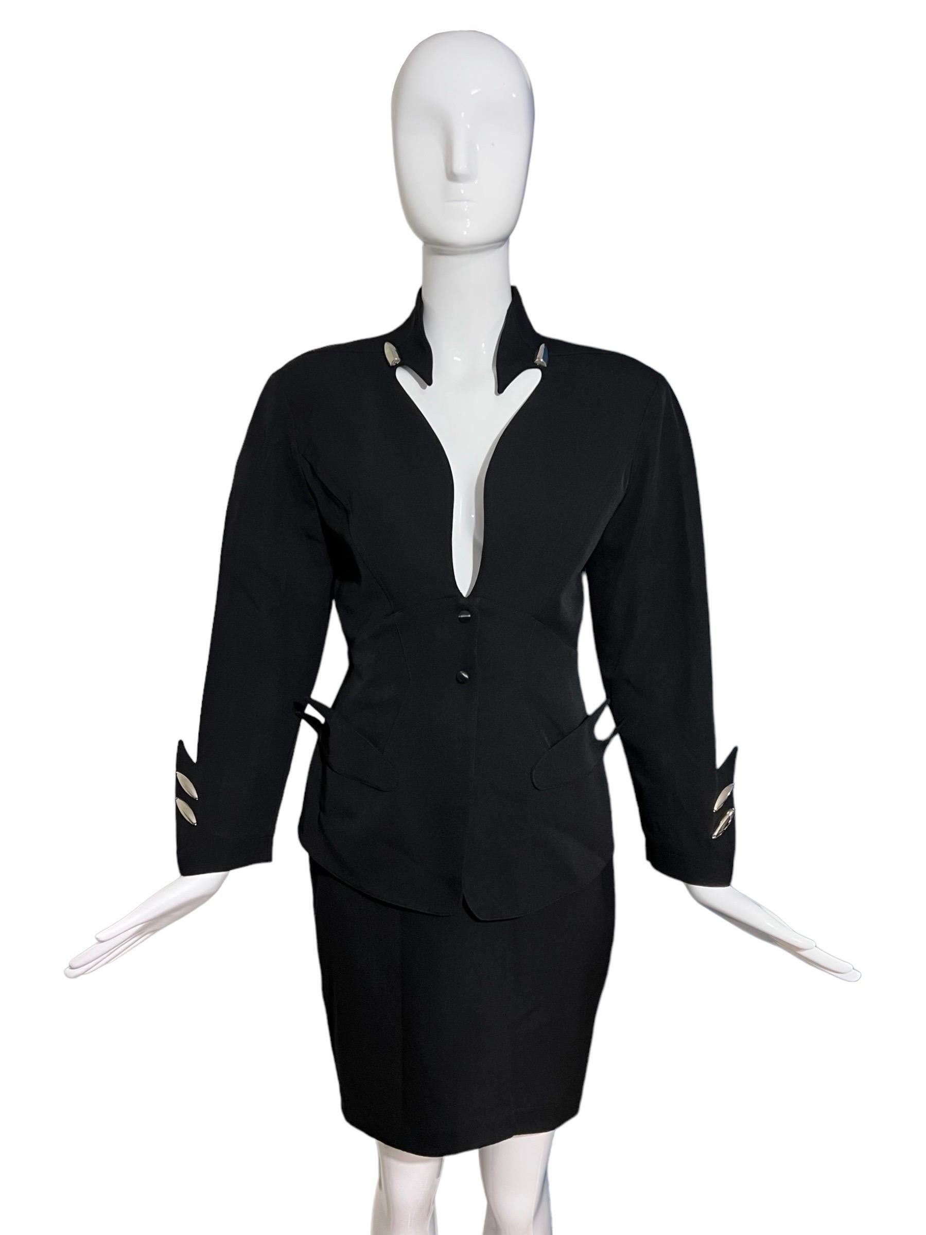 F/W 1989 Thierry Mugler Black Futuristic Bullet Skirt Suit 4