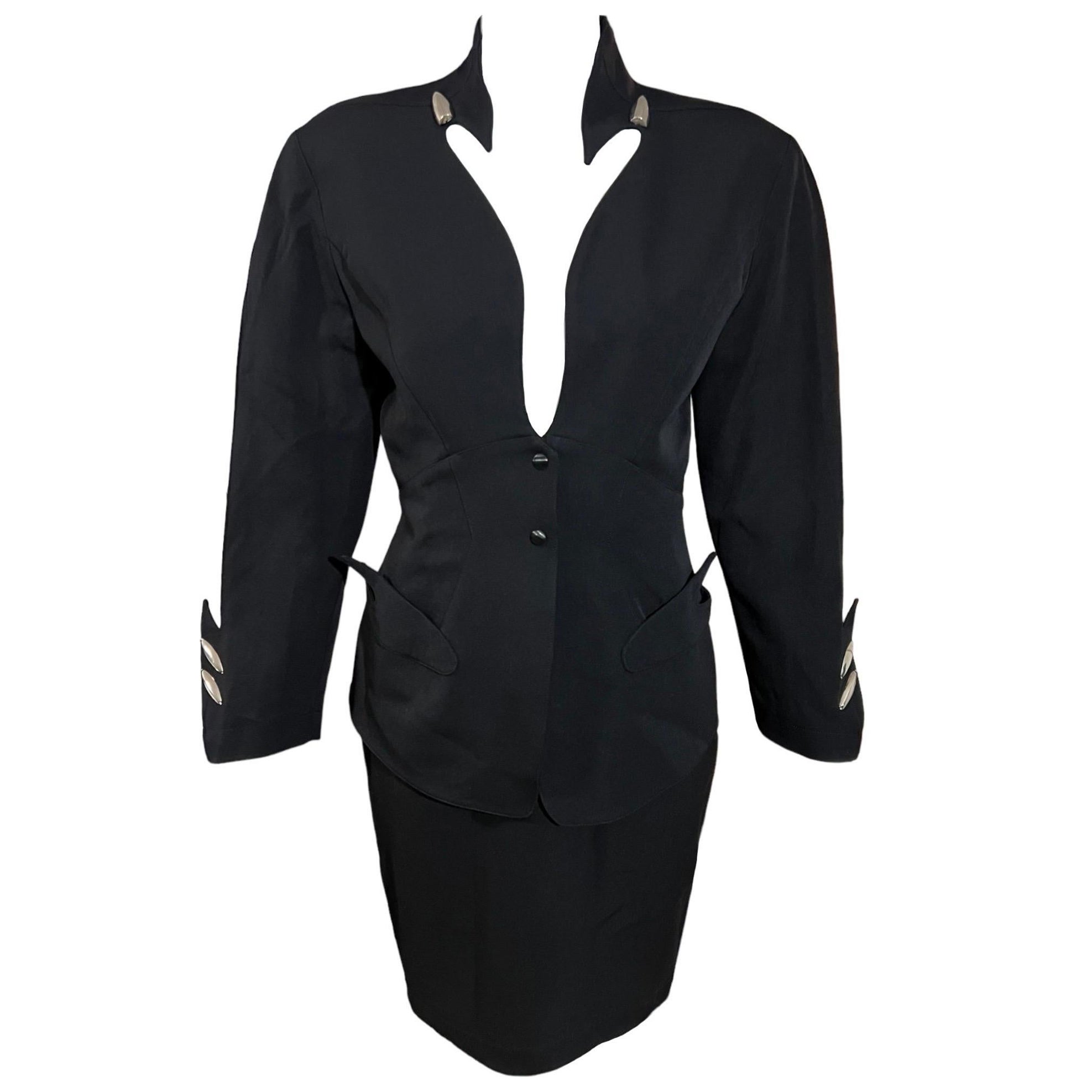 F/W 1989 Thierry Mugler Black Futuristic Bullet Skirt Suit