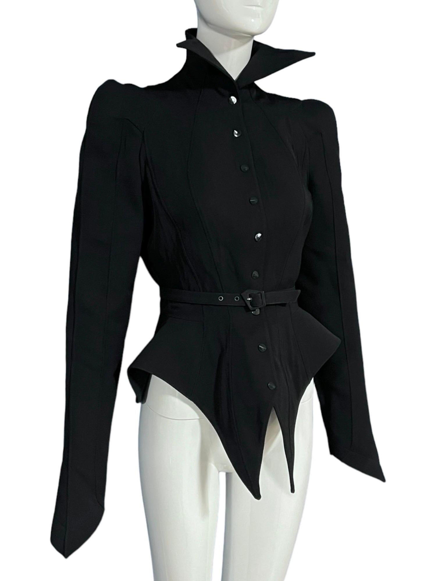 F/W 1988 Thierry Mugler Black Les Infernales Structural Runway Jacket In Excellent Condition For Sale In Concord, NC
