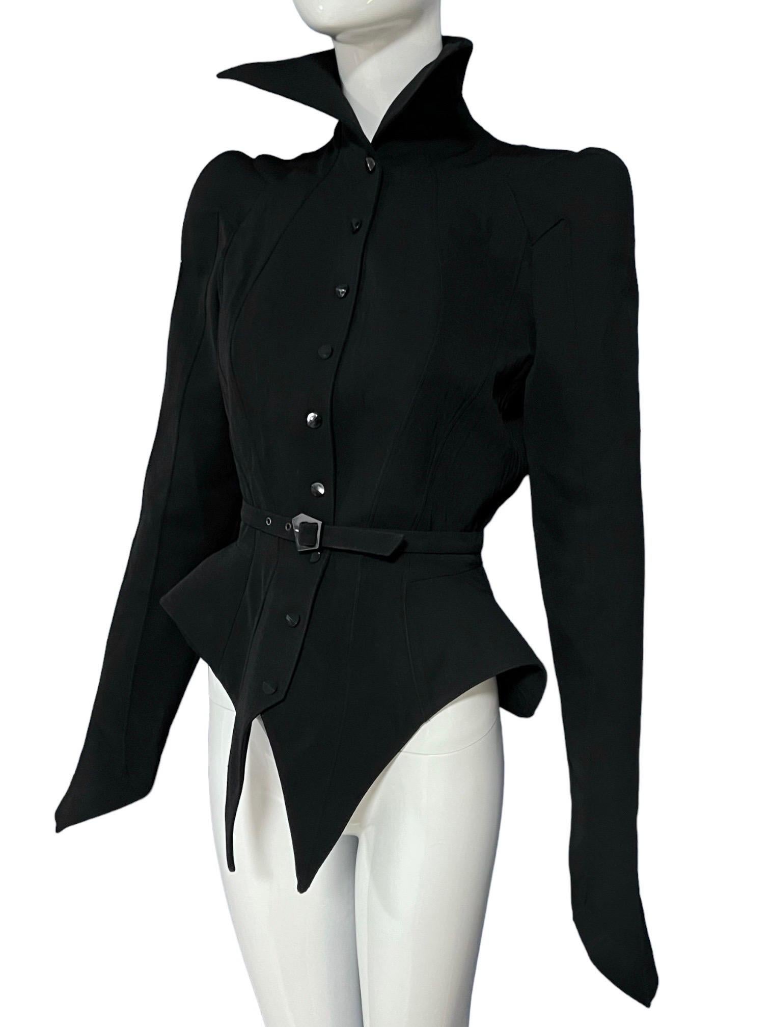 F/W 1988 Thierry Mugler Black Les Infernales Structural Runway Jacket For Sale 3