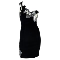 Vintage F/W 1989 Thierry Mugler Black White Silver Sequin Asymmetric Jagged Edge Dress