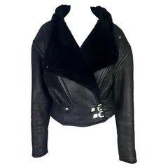 Vintage F/W 1989 Thierry Mugler 'Hiver Buick' Black Shearling Oversized Leather Jacket