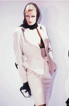 F/W 1989 Thierry Mugler 'Hiver Buick' Blush Studded Metal Accent Skirt Suit