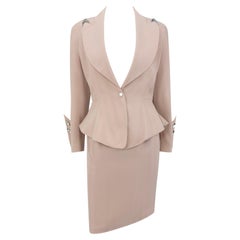 F/W 1989 Thierry Mugler 'Hiver Buick' Blush Studded Metal Accent Skirt Suit