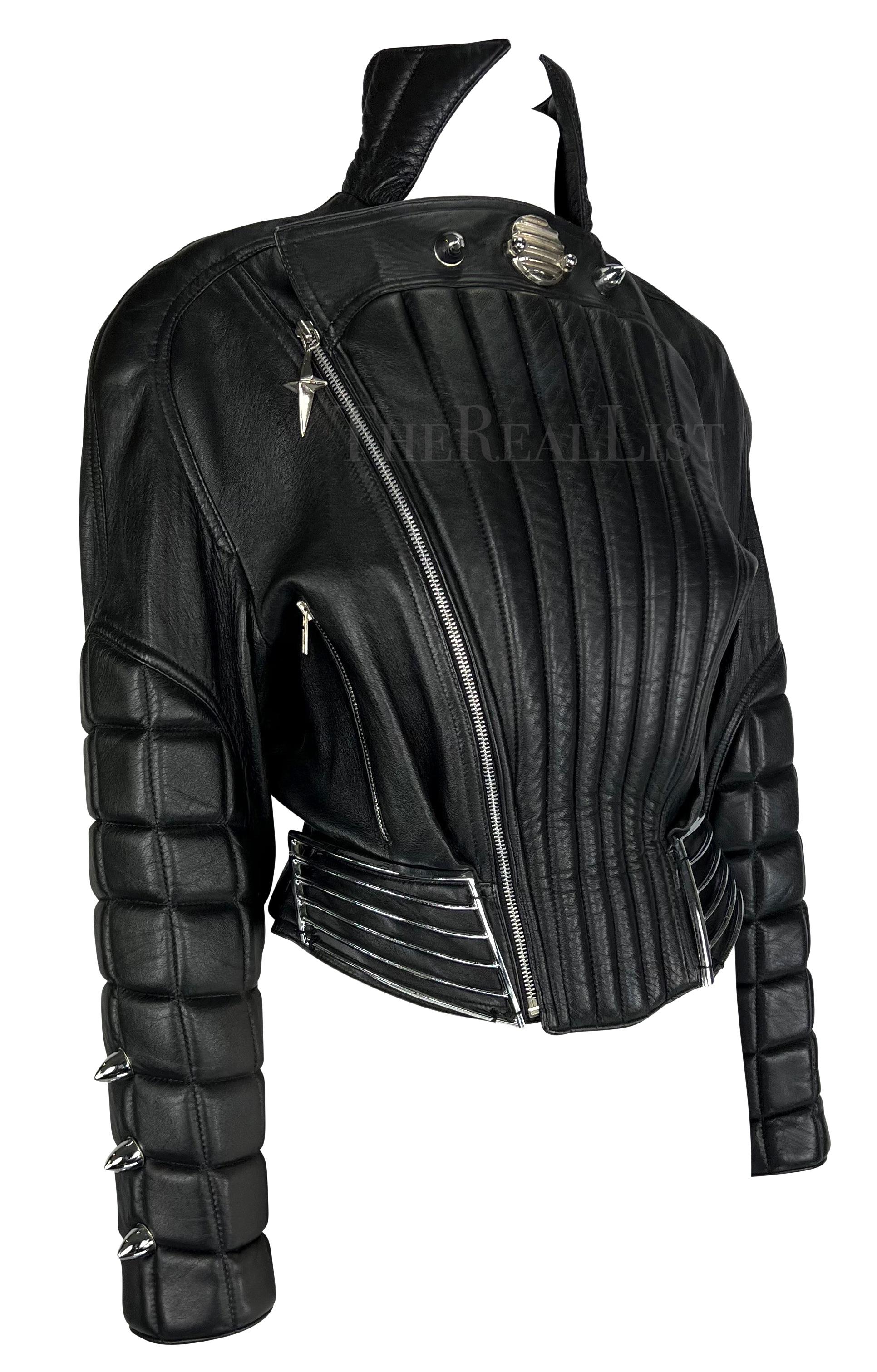 F/W 1989 Thierry Mugler Hiver Buick Sculptural Chrome Grille Leather Moto Jacket For Sale 3