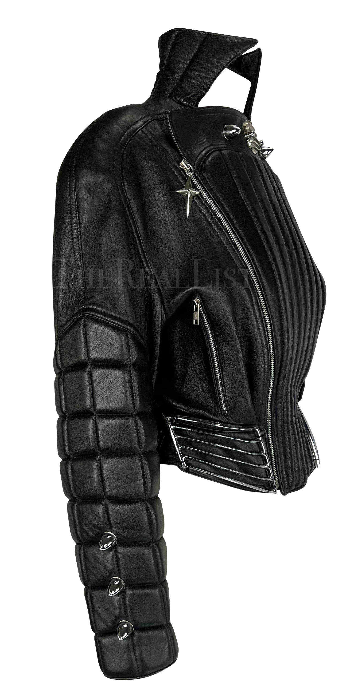 F/W 1989 Thierry Mugler Hiver Buick Sculptural Chrome Grille Leather Moto Jacket For Sale 4
