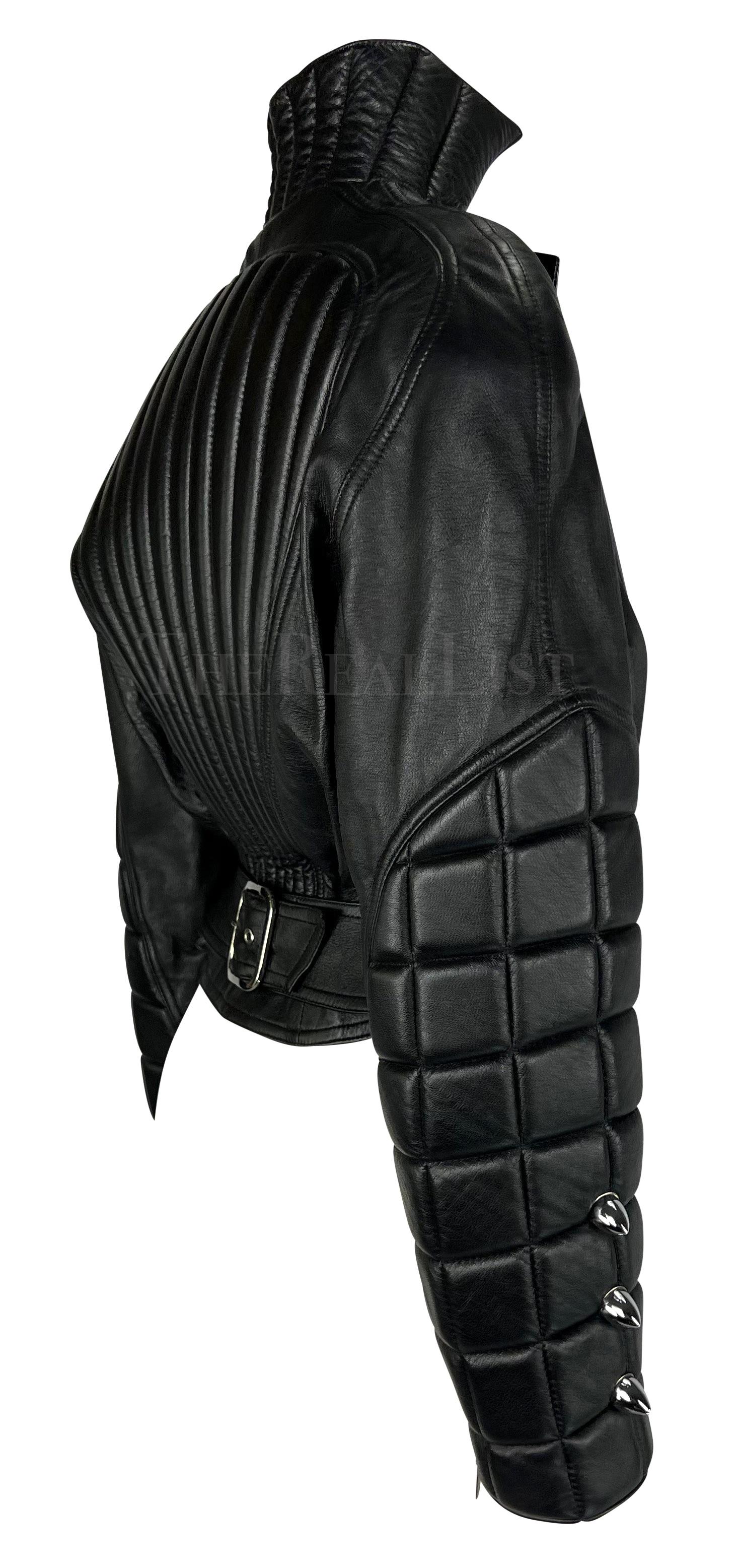 F/W 1989 Thierry Mugler Hiver Buick Sculptural Chrome Grille Leather Moto Jacket For Sale 5