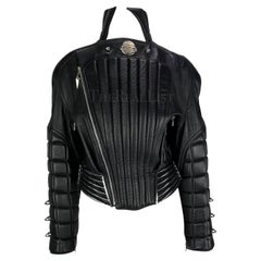 F/W 1989 Thierry Mugler Hiver Buick Sculptural Chrome Grille Leather Moto Jacket