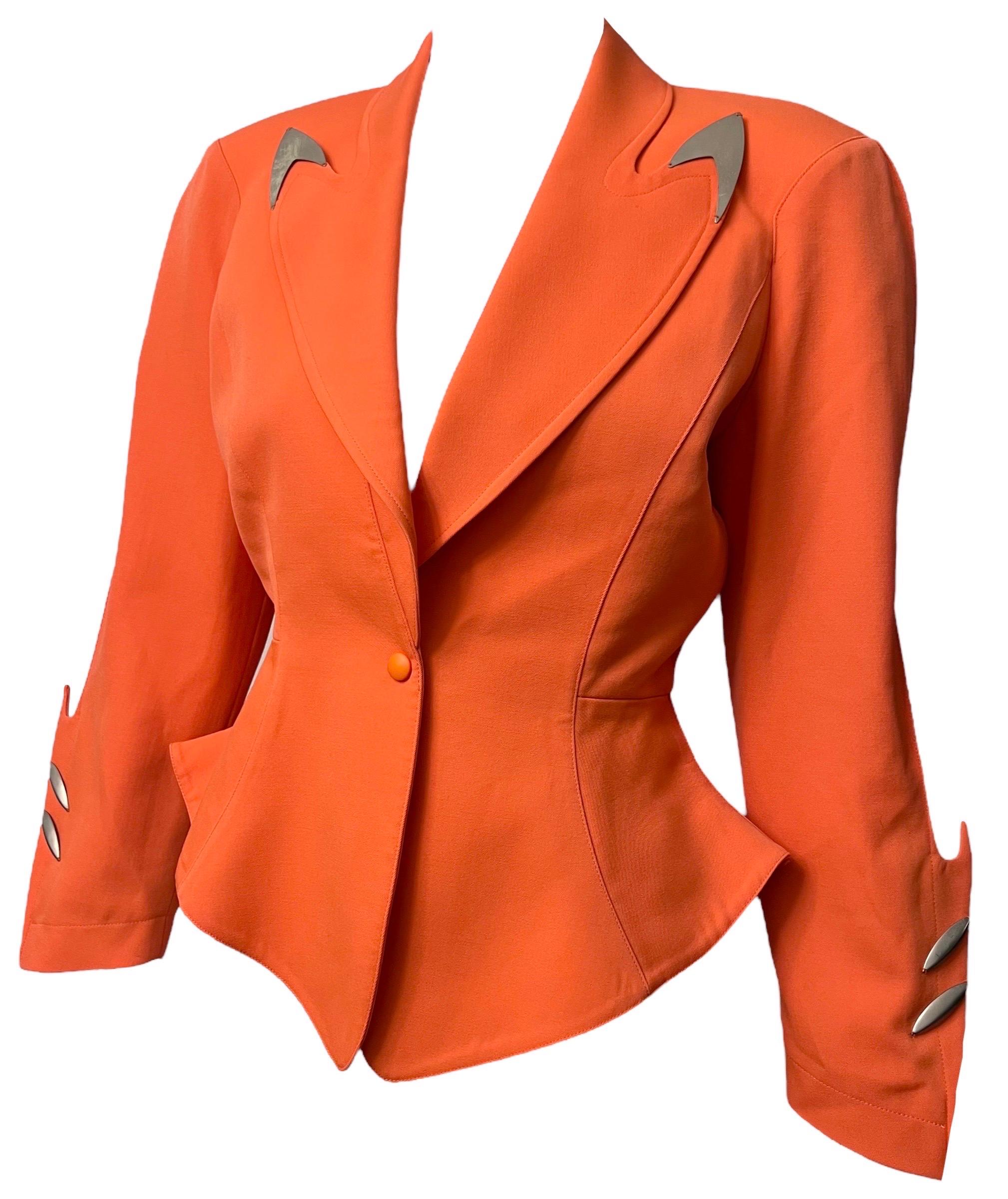 F/W 1989 Thierry Mugler Orange Futuristic Bullet Metal Jacket In Good Condition For Sale In Concord, NC