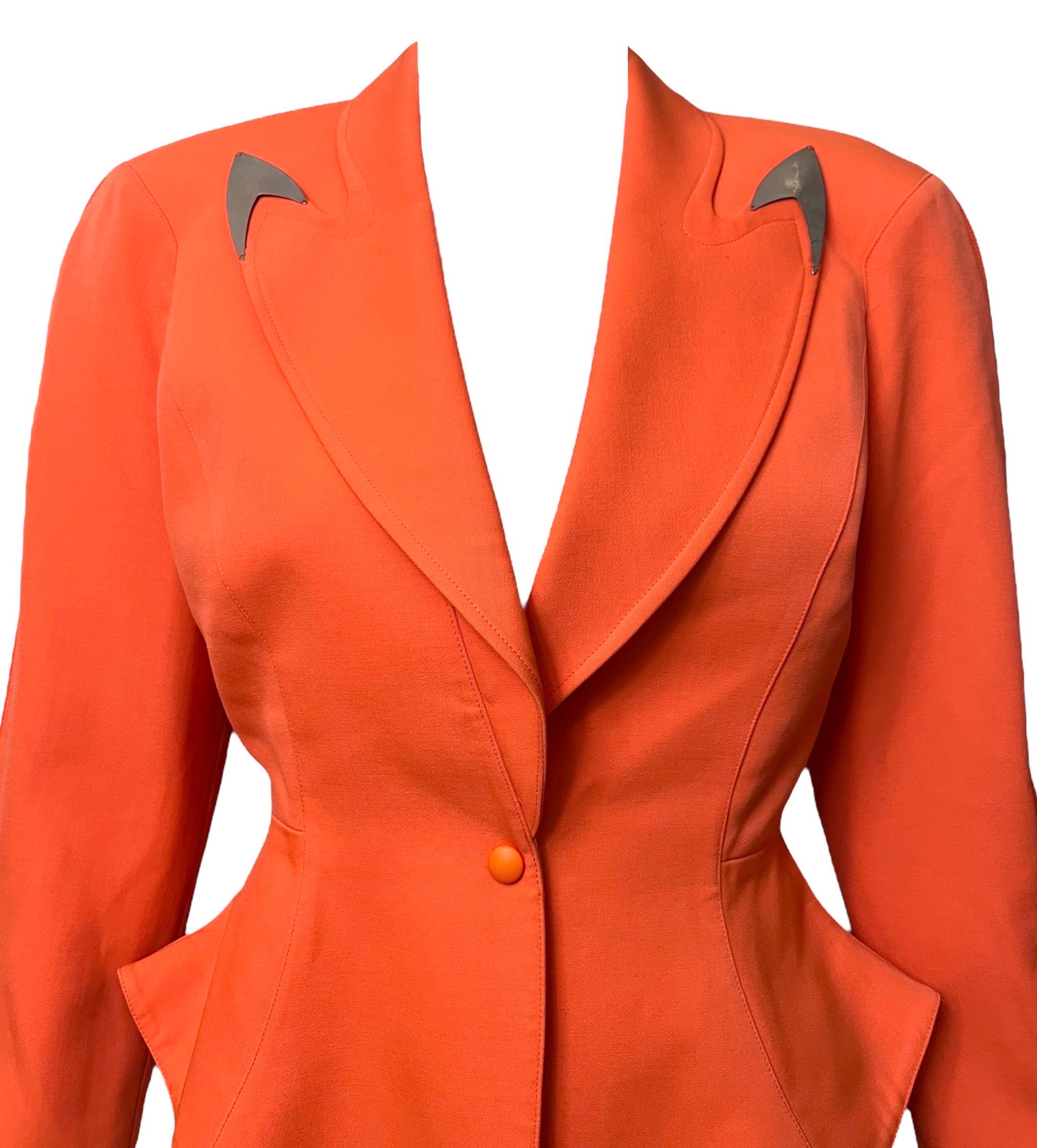 F/W 1989 Thierry Mugler Orange Futuristic Bullet Metal Jacket For Sale 2