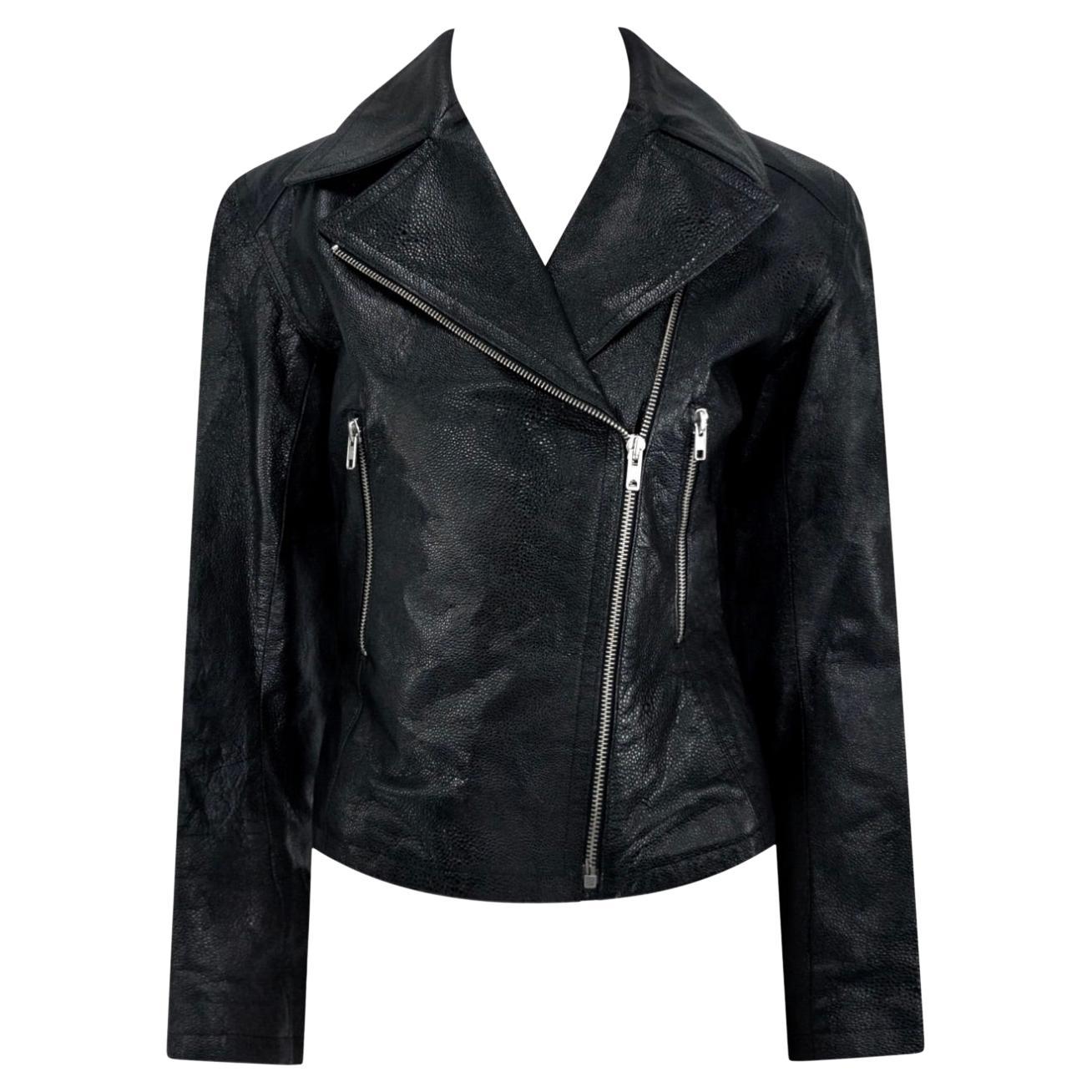 F/W 1990 Azzedine Alaïa Black Shagreen Embossed Leather Moto Jacket