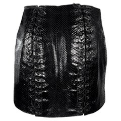 F/W 1990 Azzedine Alaïa Genuine Python Leather Lace-Up Glossy Black Mini Skirt