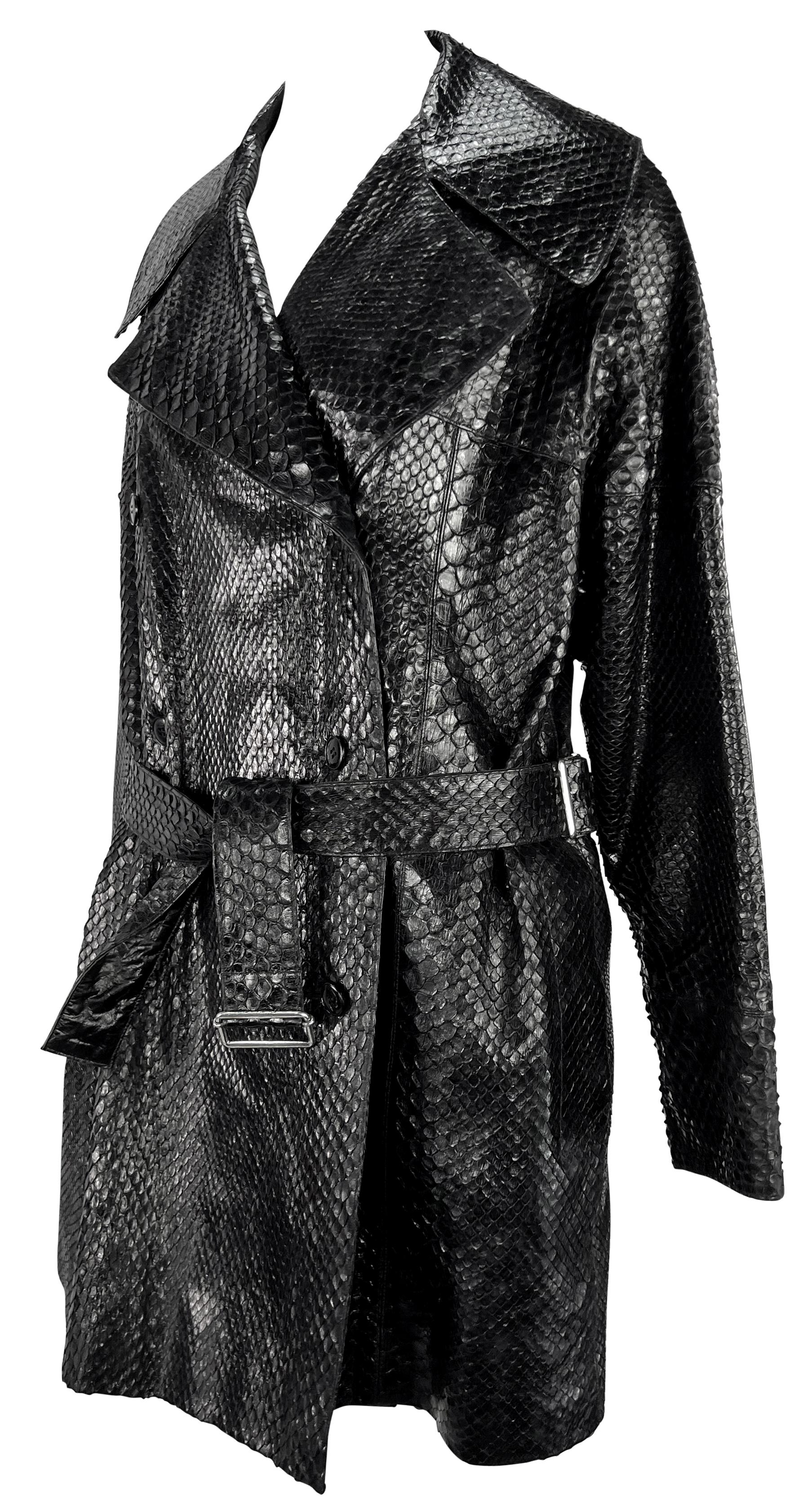 F/W 1990 Azzedine Alaïa Runway Genuine Python Skin Oversized Black Trench Coat In Good Condition In West Hollywood, CA