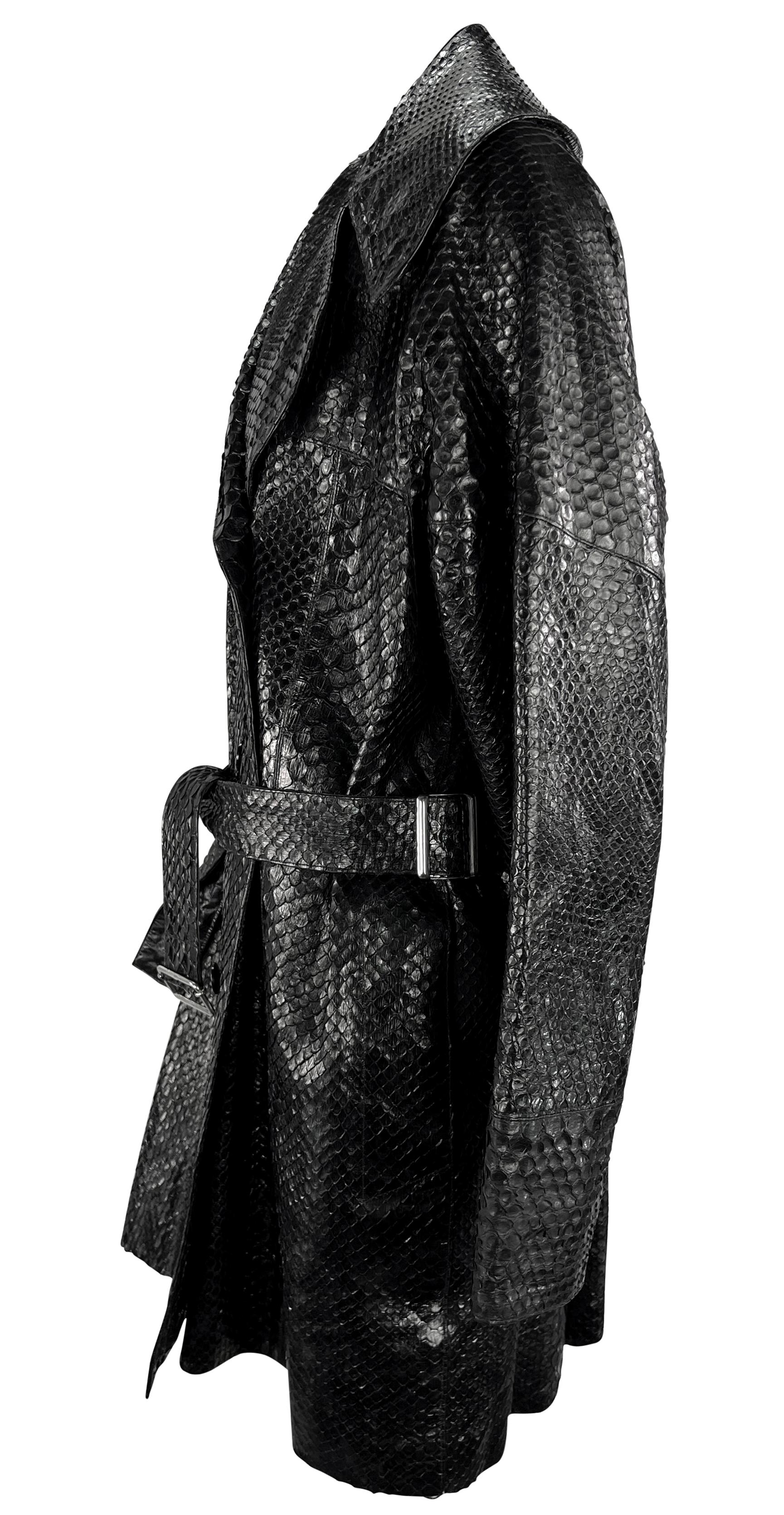 Women's F/W 1990 Azzedine Alaïa Runway Genuine Python Skin Oversized Black Trench Coat