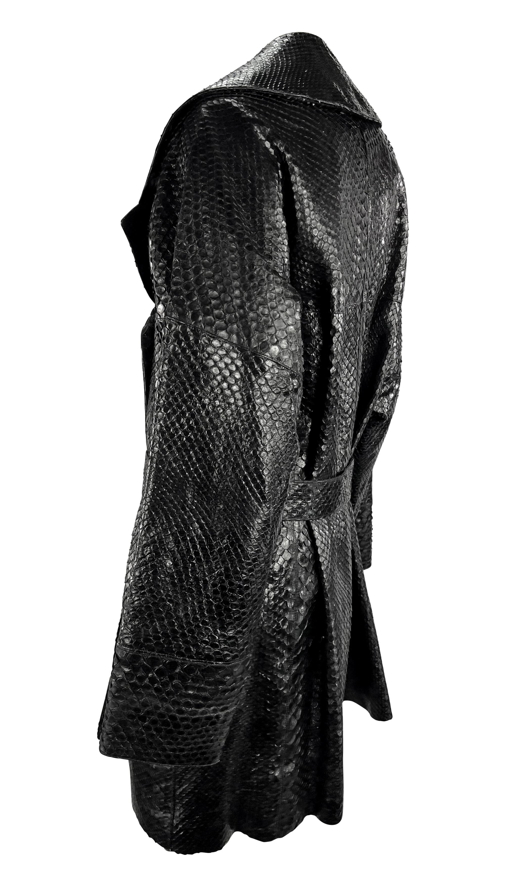 F/W 1990 Azzedine Alaïa Runway Genuine Python Skin Oversized Black Trench Coat 1