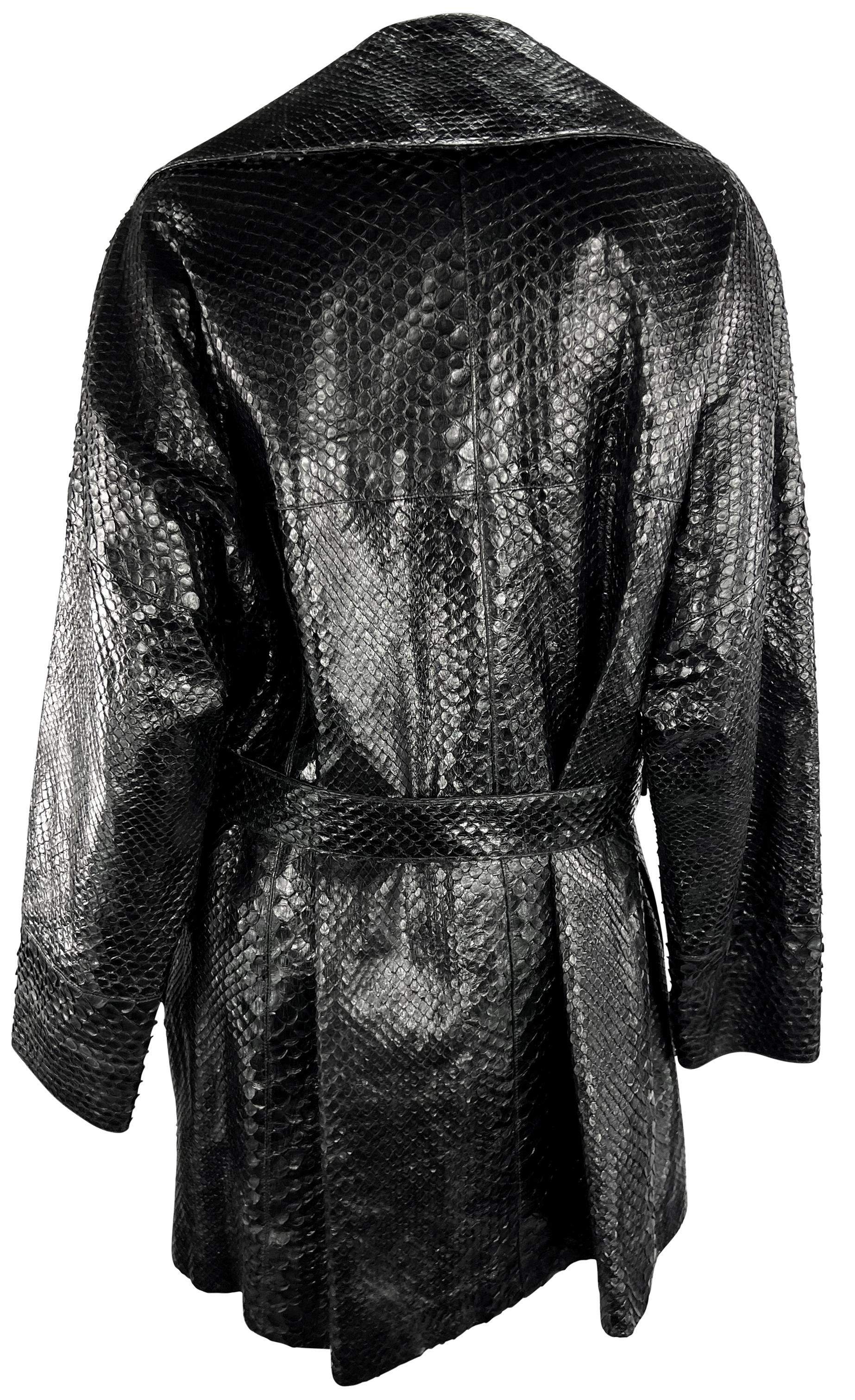 F/W 1990 Azzedine Alaïa Runway Genuine Python Skin Oversized Black Trench Coat 2