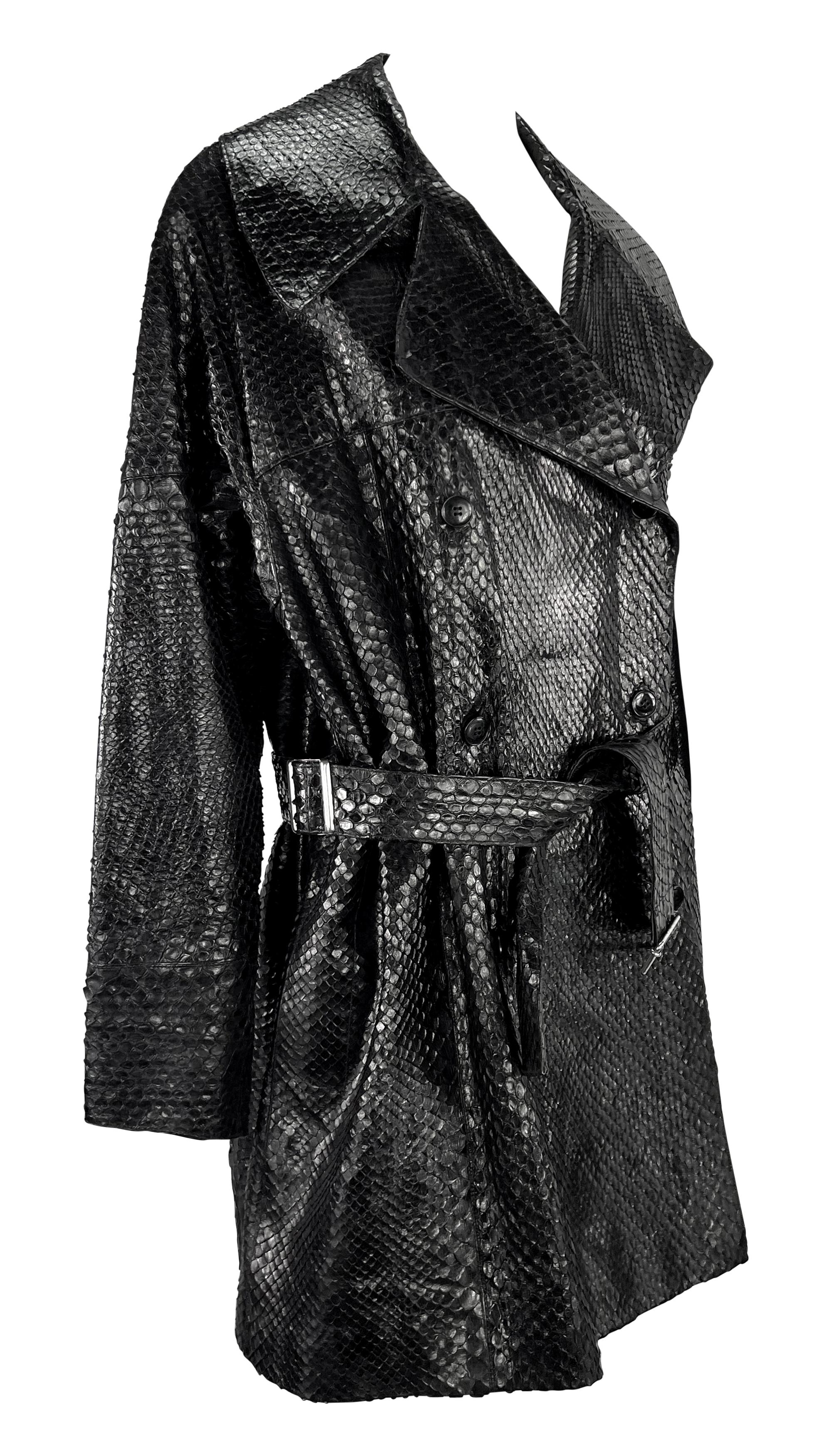 F/W 1990 Azzedine Alaïa Runway Genuine Python Skin Oversized Black Trench Coat 4
