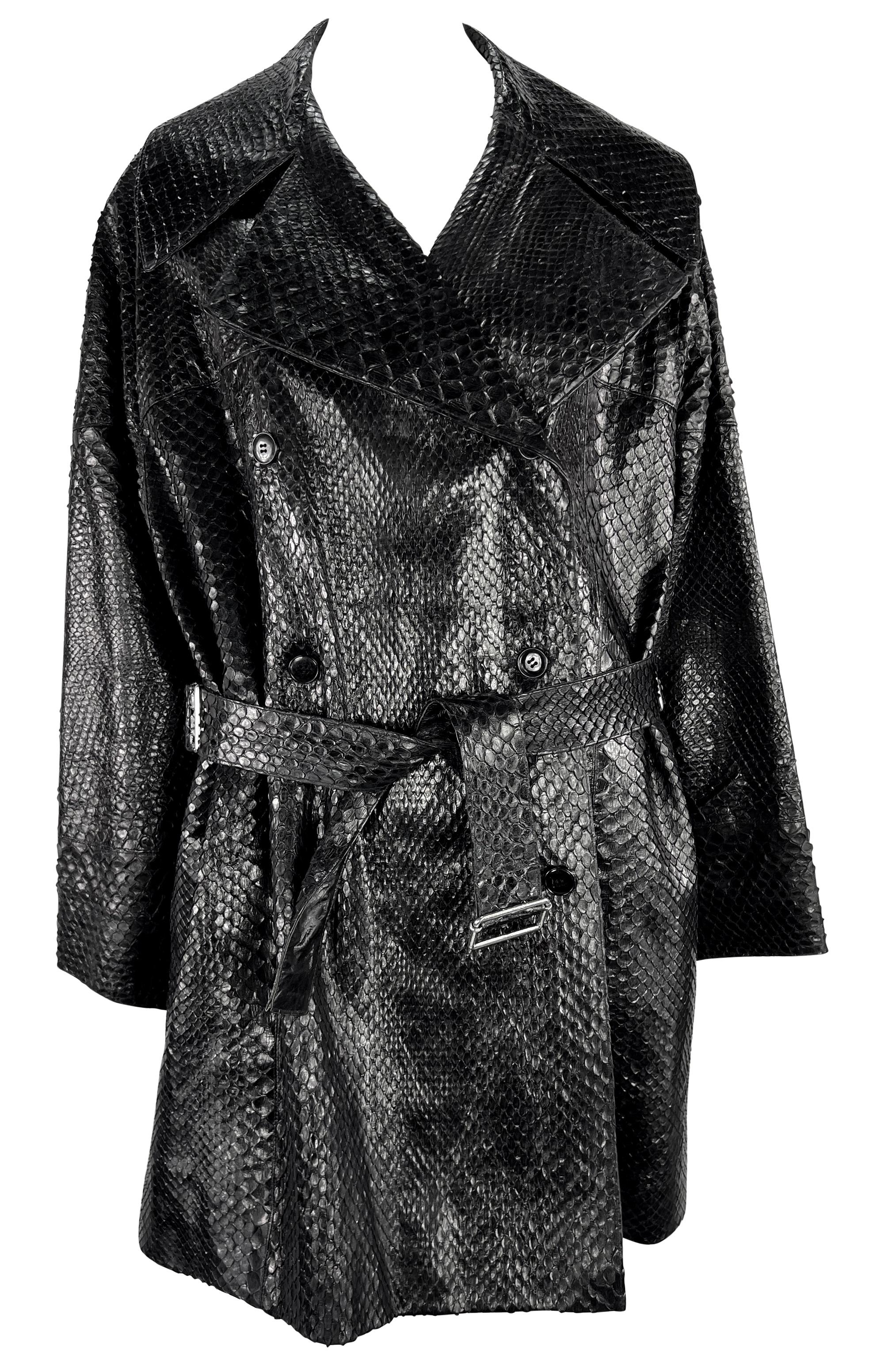 F/W 1990 Azzedine Alaïa Runway Genuine Python Skin Oversized Black Trench Coat 5