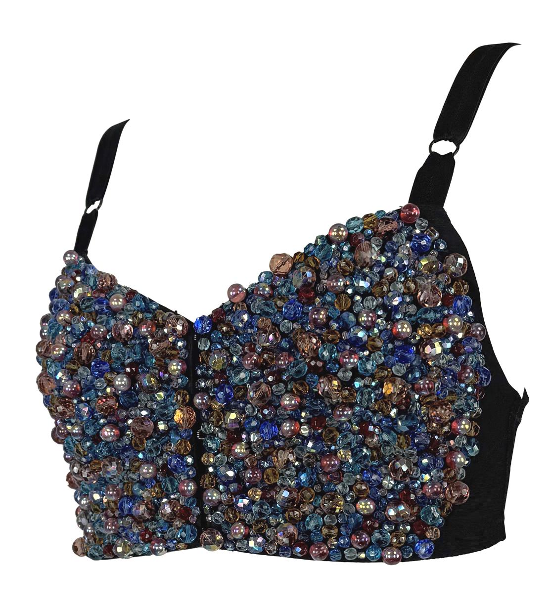 1990s Dolce & Gabbana Heavily Beaded Iridescent Bustier Bralette Crop Top In Excellent Condition For Sale In West Hollywood, CA