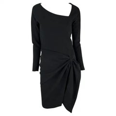 H/W 1990 Donna Karan Laufsteg Asymmetrisches schwarzes Midikleid aus Woll-Jersey mit Wickelmuster