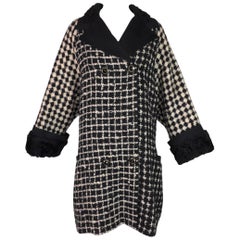 F/W 1990 Gianni Versace Black & Ivory Nubby Wool Swing Opera Coat Jacket