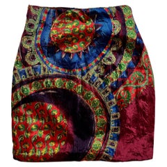 F/W 1990 Gianni Versace Multicolor Pattern Velvet Pencil Skirt
