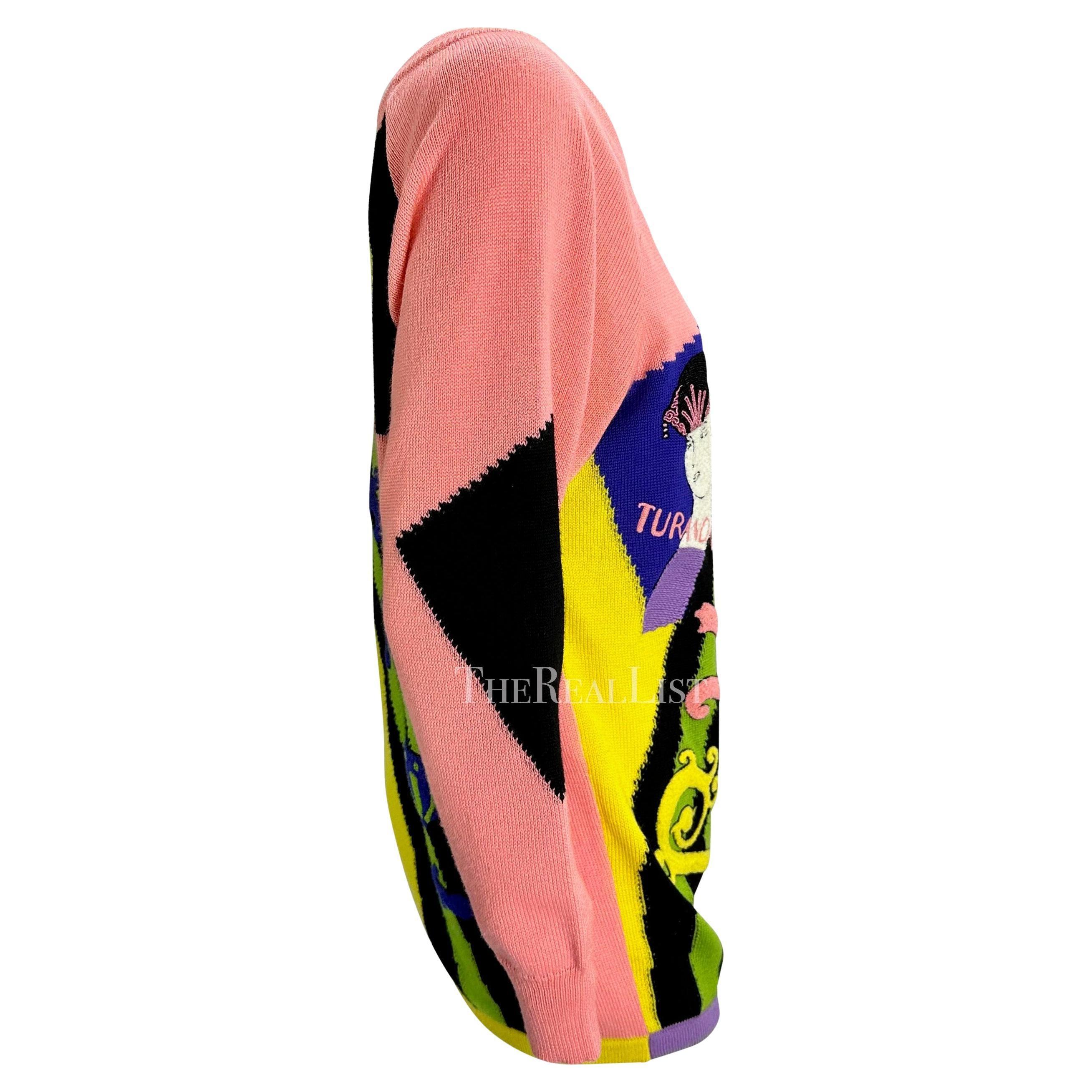 Pull en maille brodé opéra multicolore Puccini de Gianni Versace, A/H 1990 Pour femmes en vente