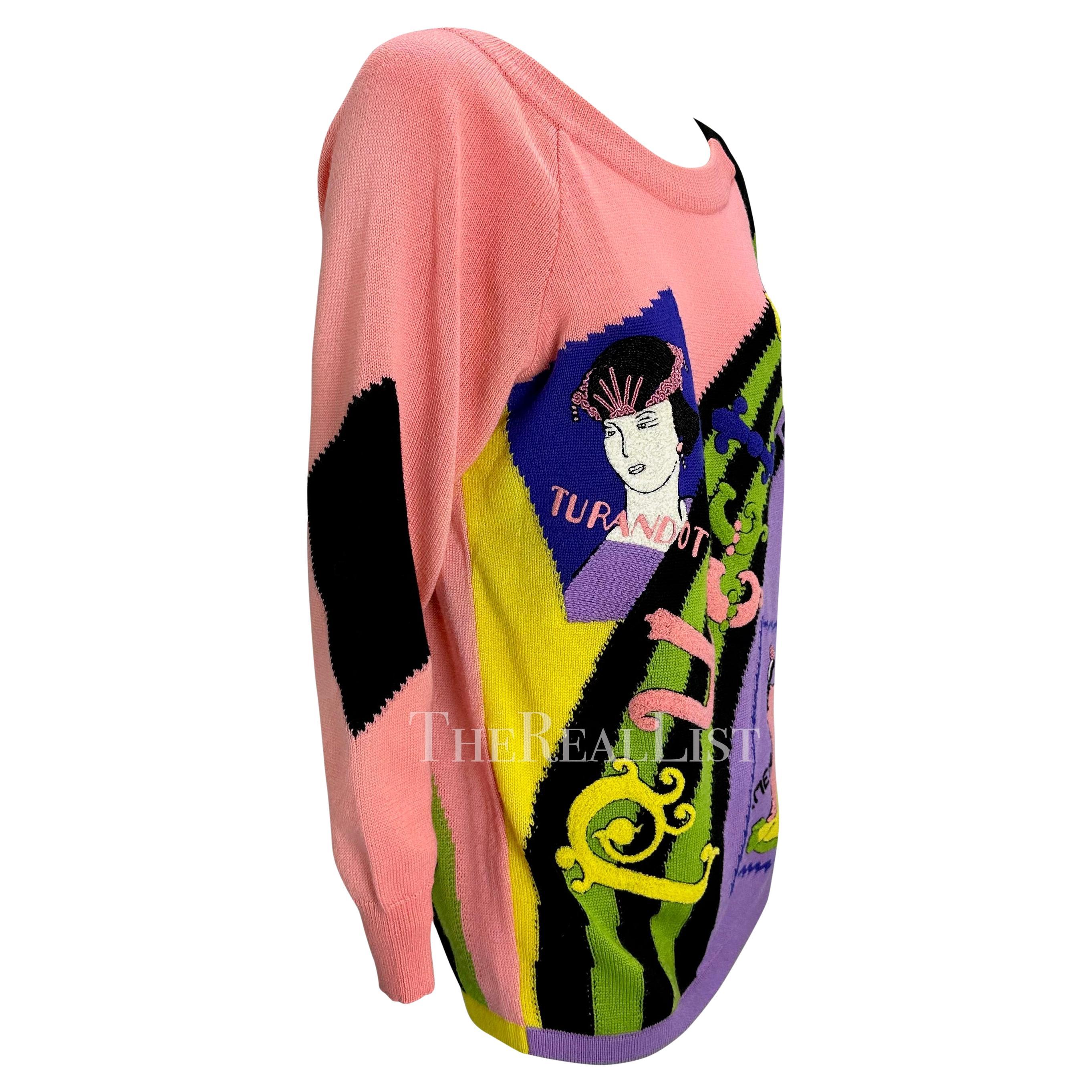 Pull en maille brodé opéra multicolore Puccini de Gianni Versace, A/H 1990 en vente 1