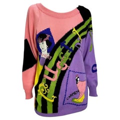 F/W 1990 Gianni Versace Suéter de punto multicolor bordado Ópera Puccini